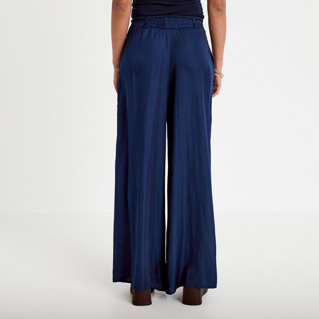 Pantalon large taille standard bleu marine femme