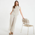 Pantalon large taille élastiquée beige femme