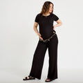 Pantalon large taille standard noir femme