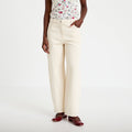 Jeans barrel broderie taille basse ecru femme
