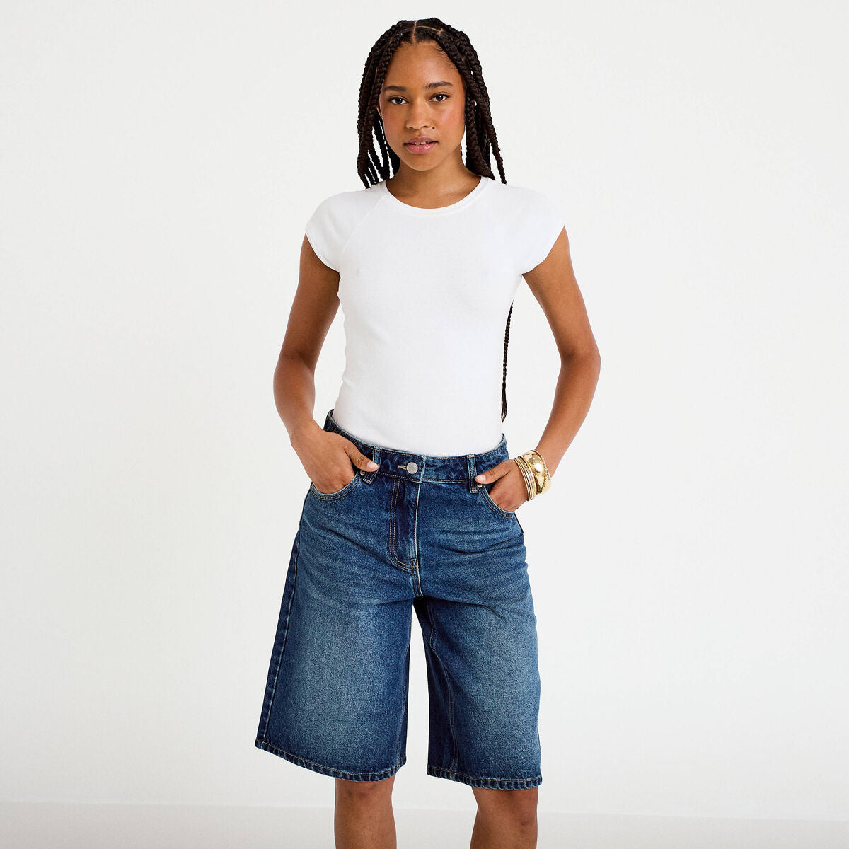 Bermuda en jean bleu foncé femme