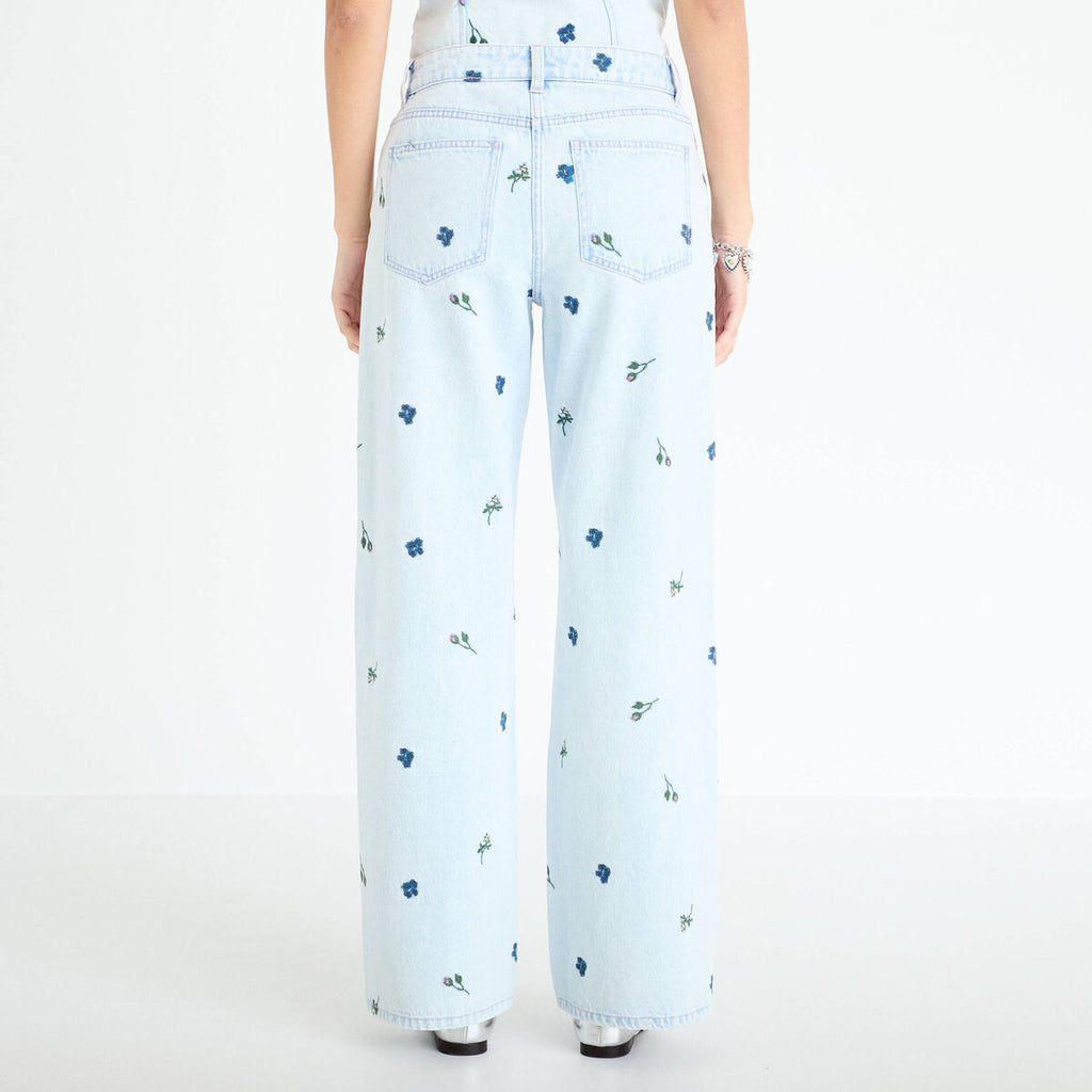 Jean wide leg brodé Bridgerton bleu clair femme