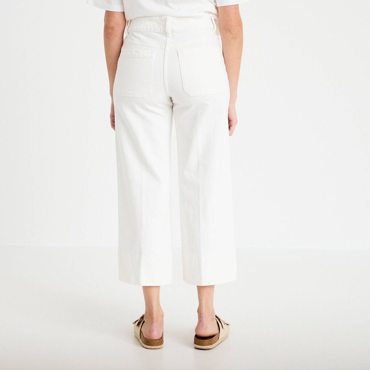 Jean wide leg cropped taille haute denim blanc femme