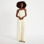 Combinaison large col américain jaune pastel femme