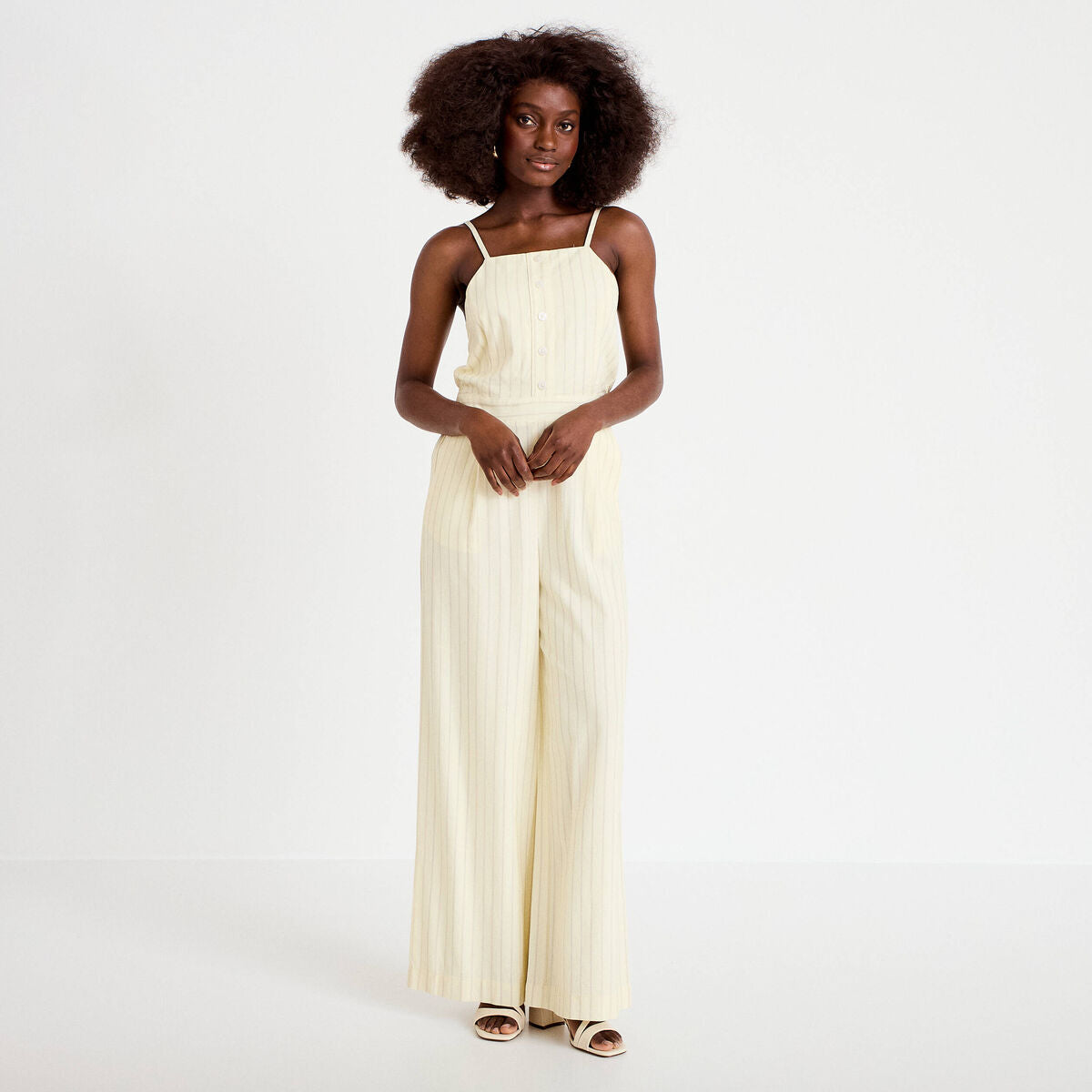 Combinaison large col américain jaune pastel femme