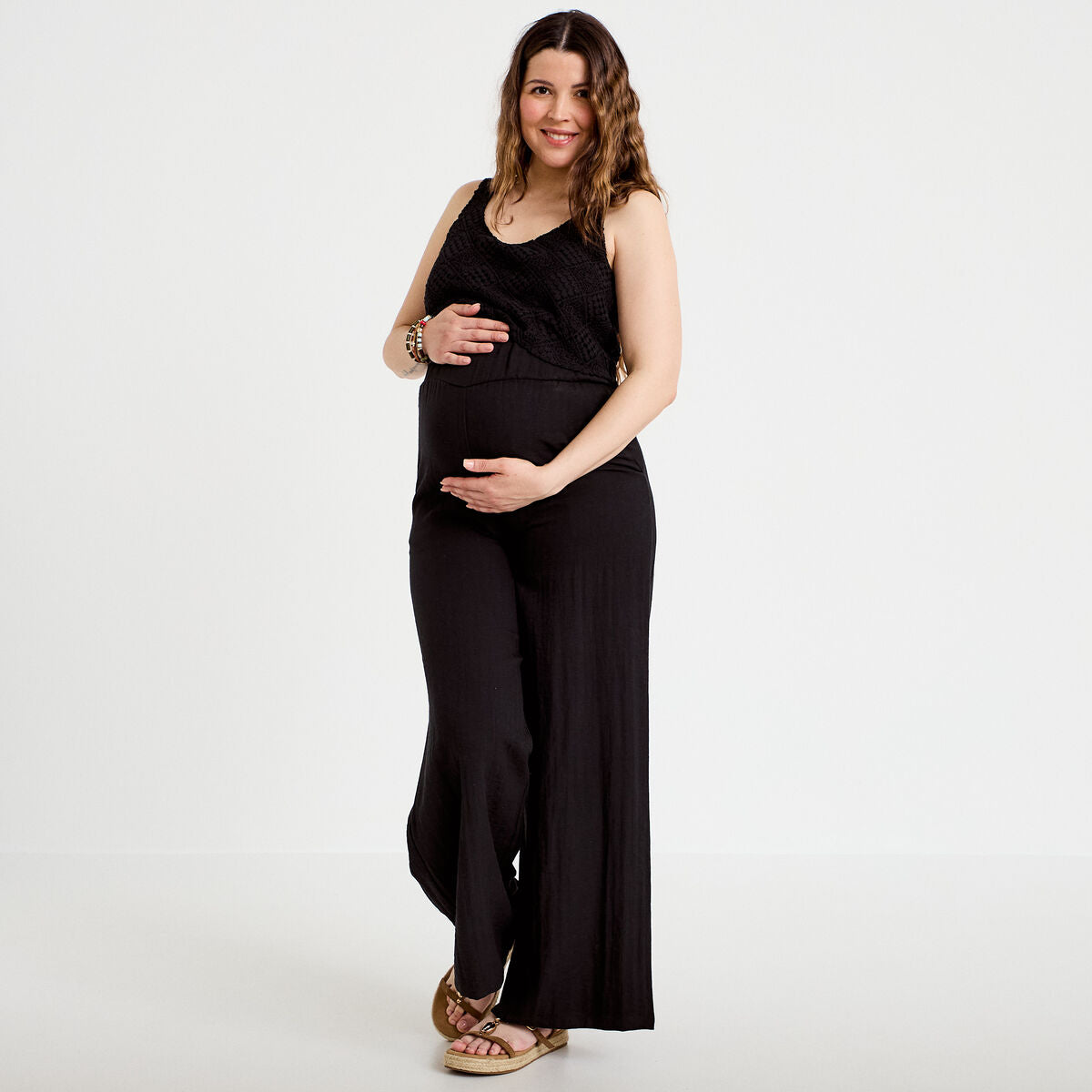 Combinaison bi-matière coupe large noir femme