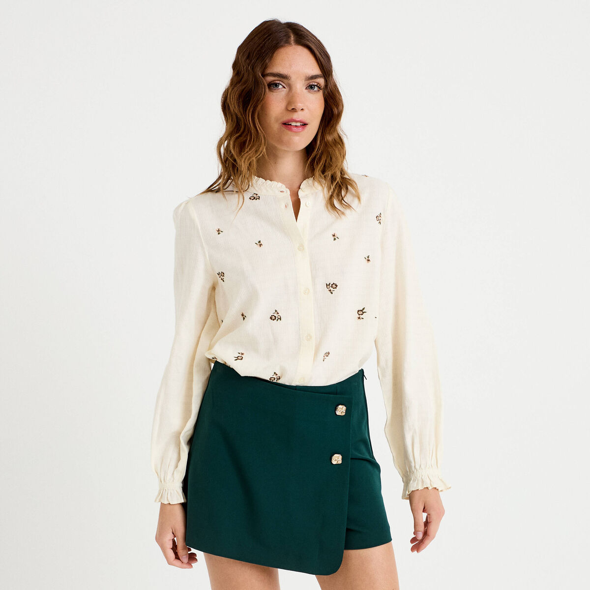 Jupe-short trapèze courte vert foncé femme