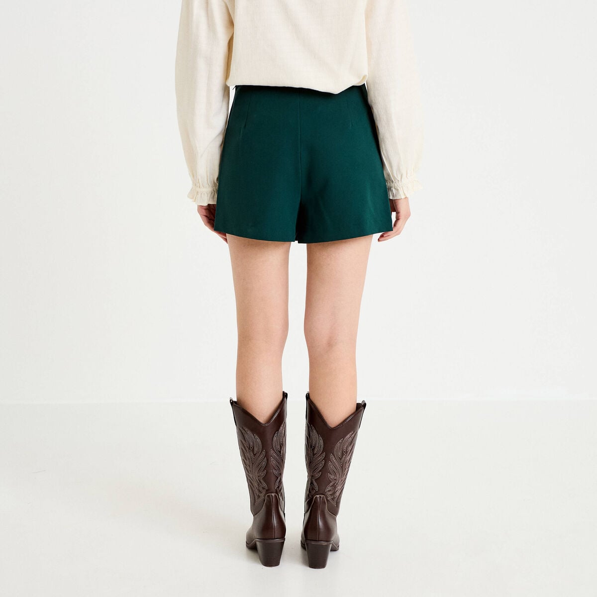 Jupe-short trapèze courte vert foncé femme