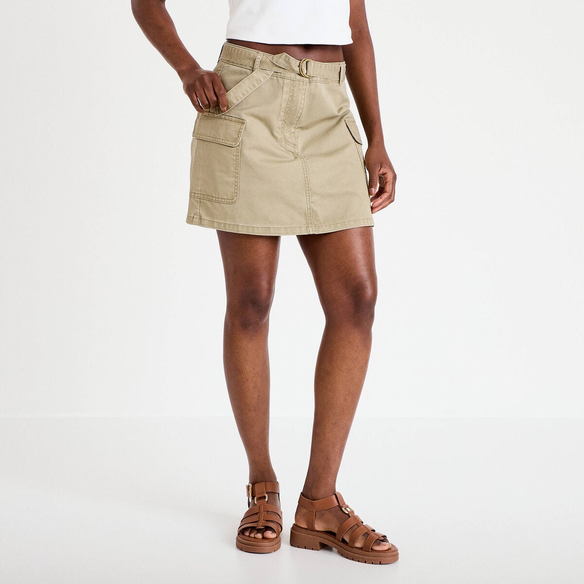 Jupe-short trapèze courte vert femme