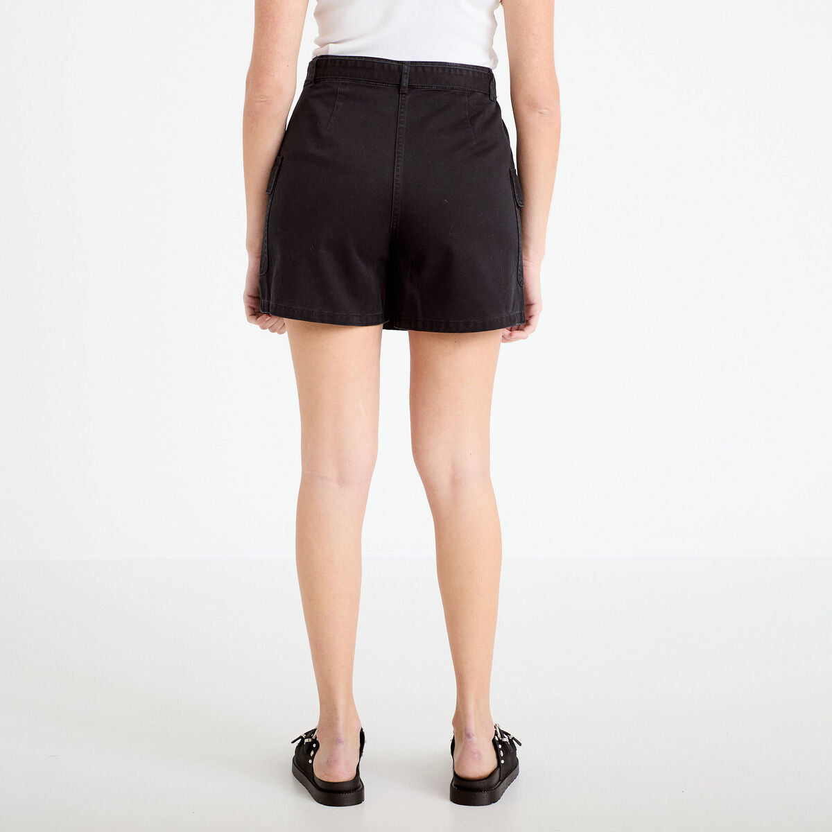 Jupe-short trapèze courte noir femme