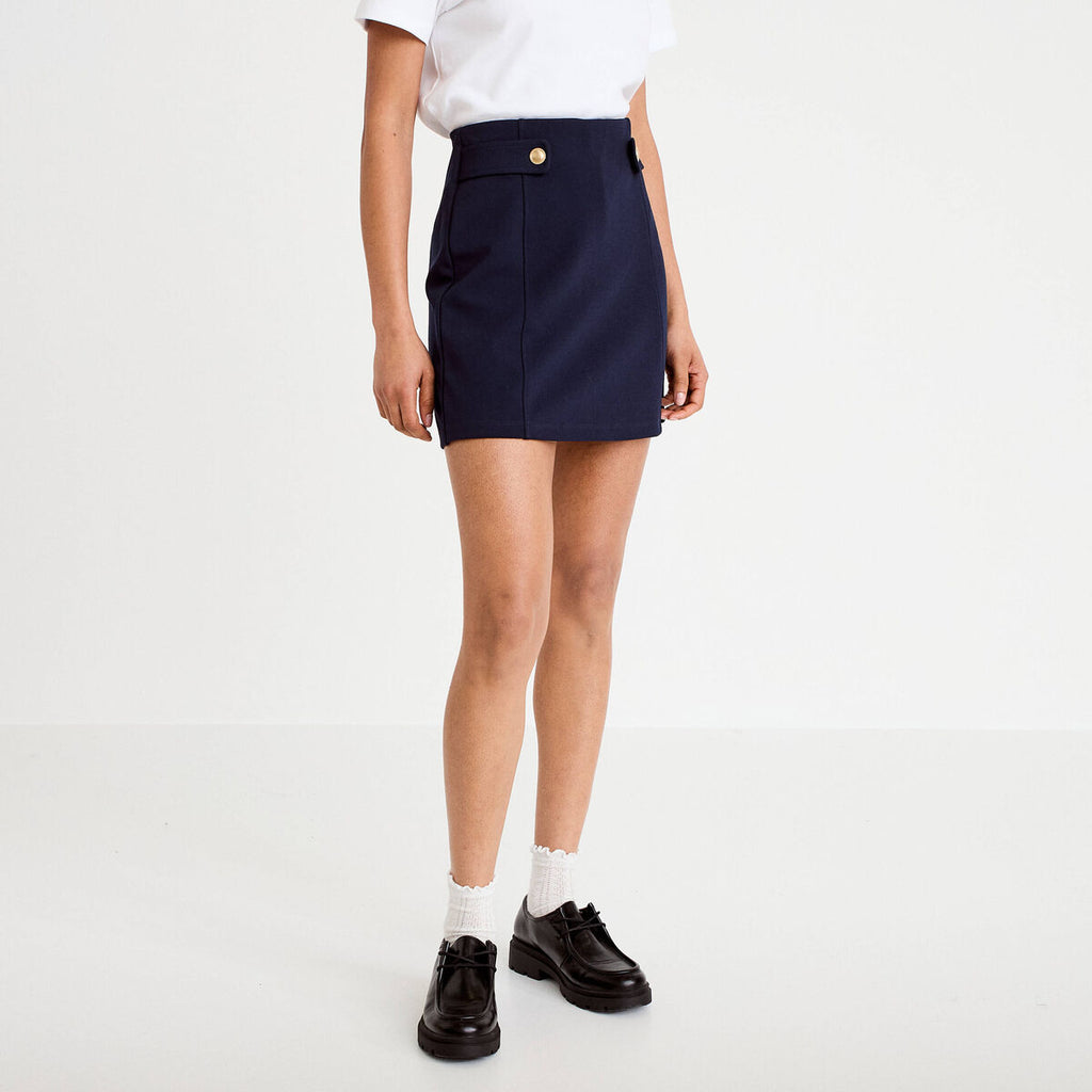 Jupe-short en maille avec boutons bleu marine femme