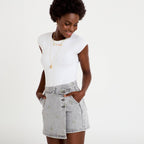 Jupe-short trapèze courte taille haute denim gris femme