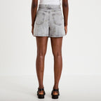 Jupe-short trapèze courte taille haute denim gris femme