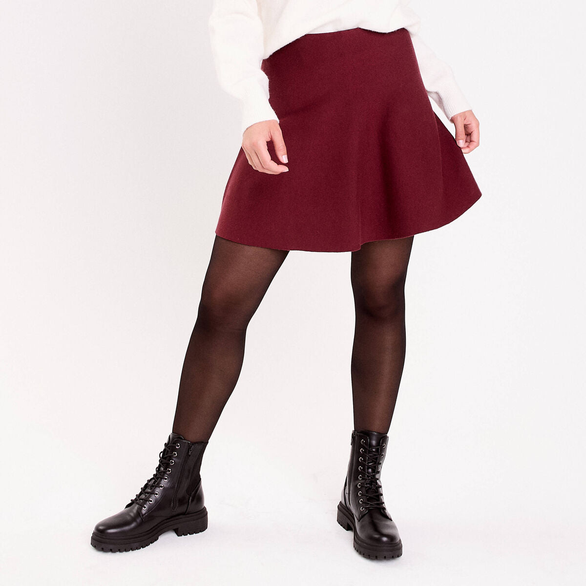 Jupe évasée en maille bordeaux femme