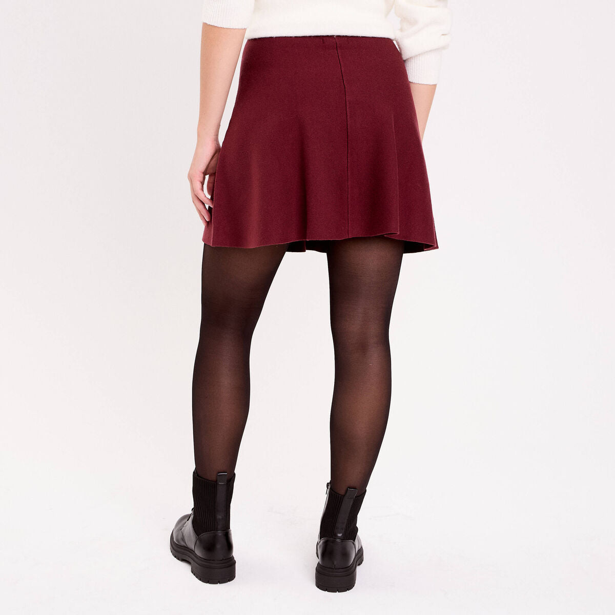 Jupe évasée en maille bordeaux femme