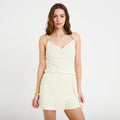 Jupe-short évasée en maille ecru femme