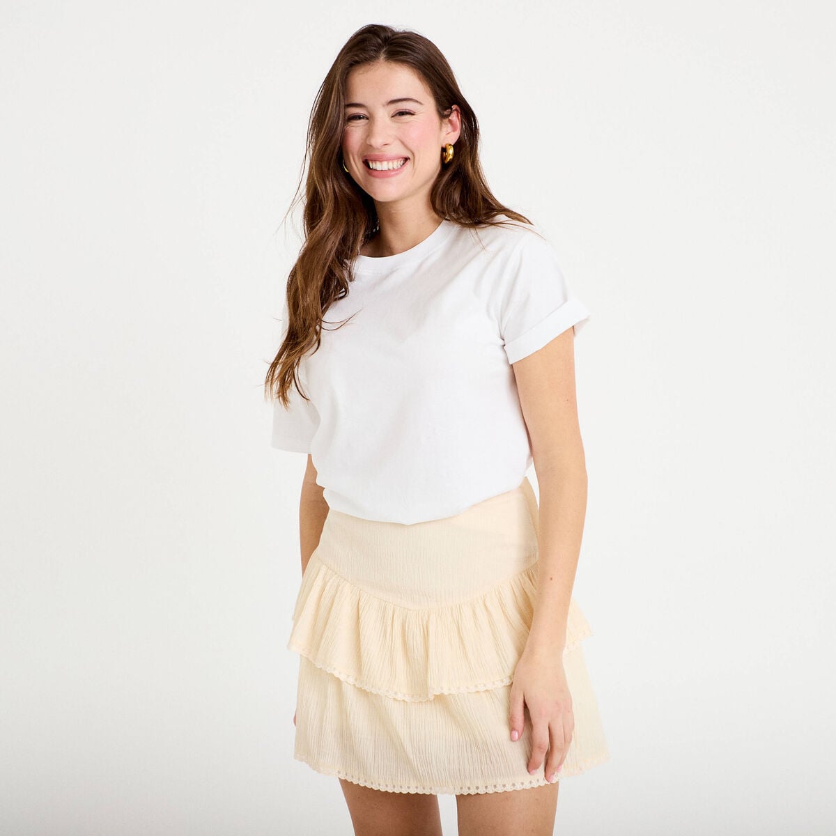 Jupe courte évasée ecru femme