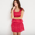 Jupe courte évasée rose framboise femme