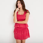 Jupe courte évasée rose framboise femme