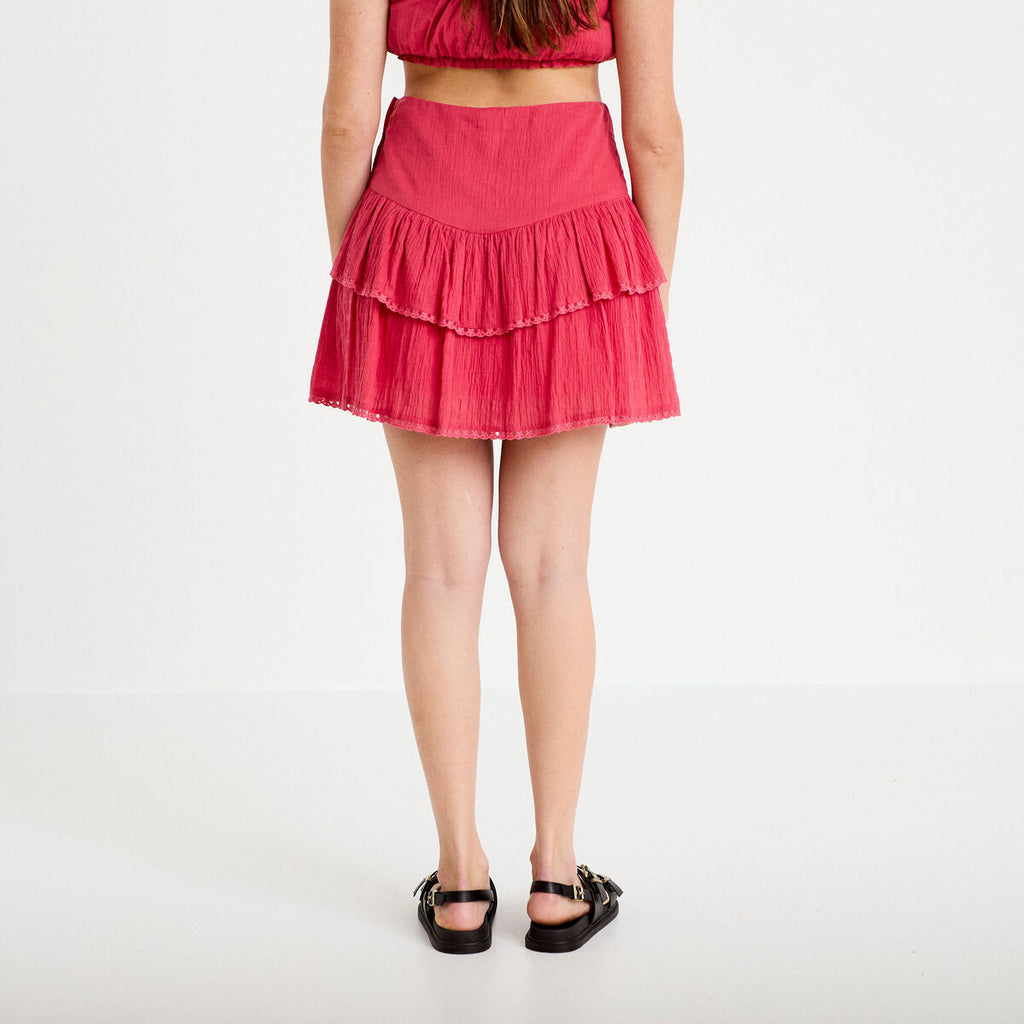 Jupe courte évasée rose framboise femme