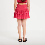Jupe courte évasée rose framboise femme