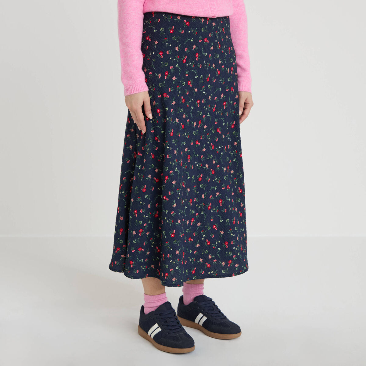 Jupe évasée longueur 3/4 bleu marine femme
