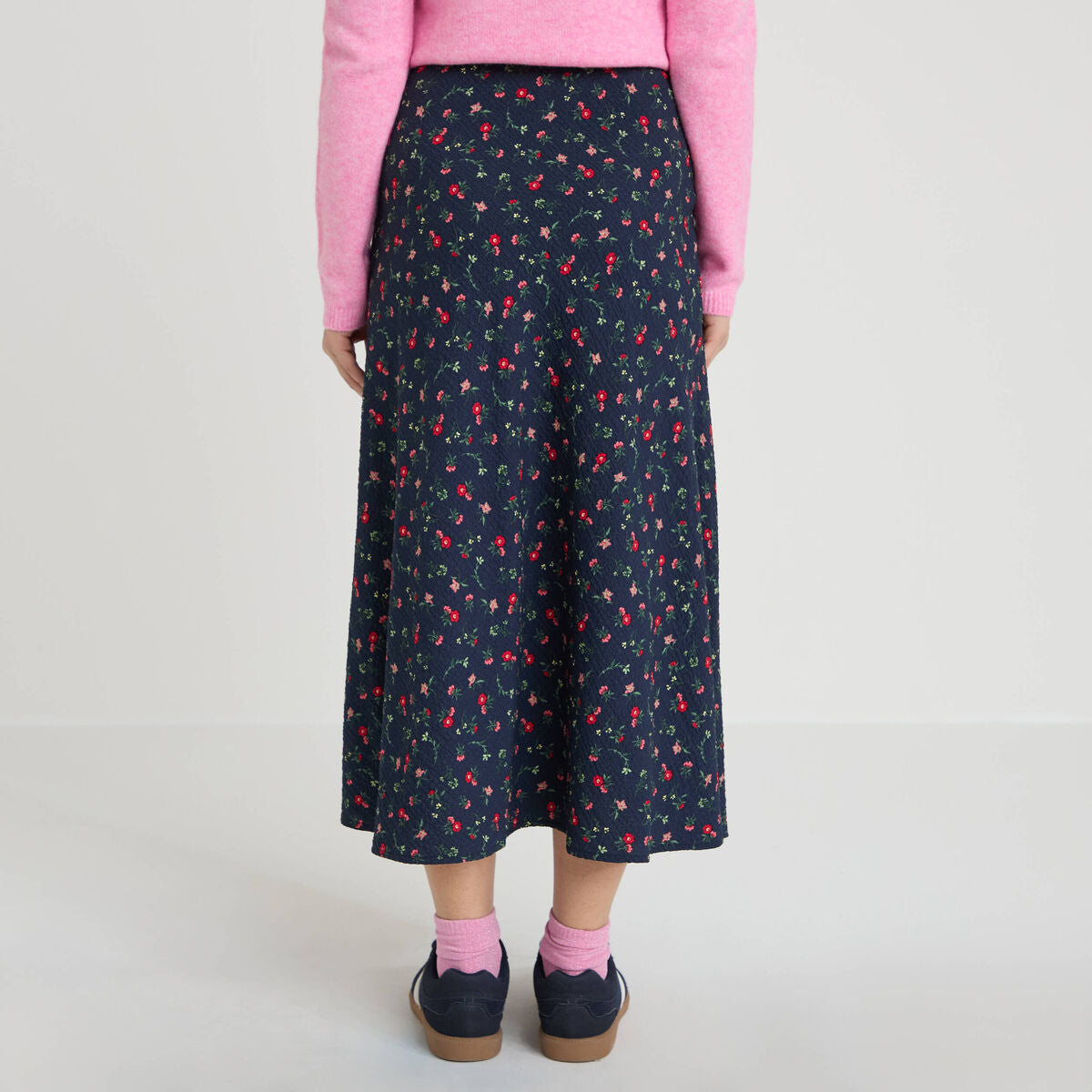 Jupe évasée longueur 3/4 bleu marine femme