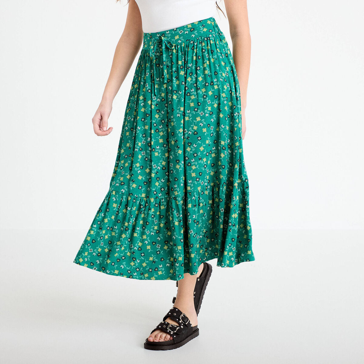Jupe longue évasée vert femme