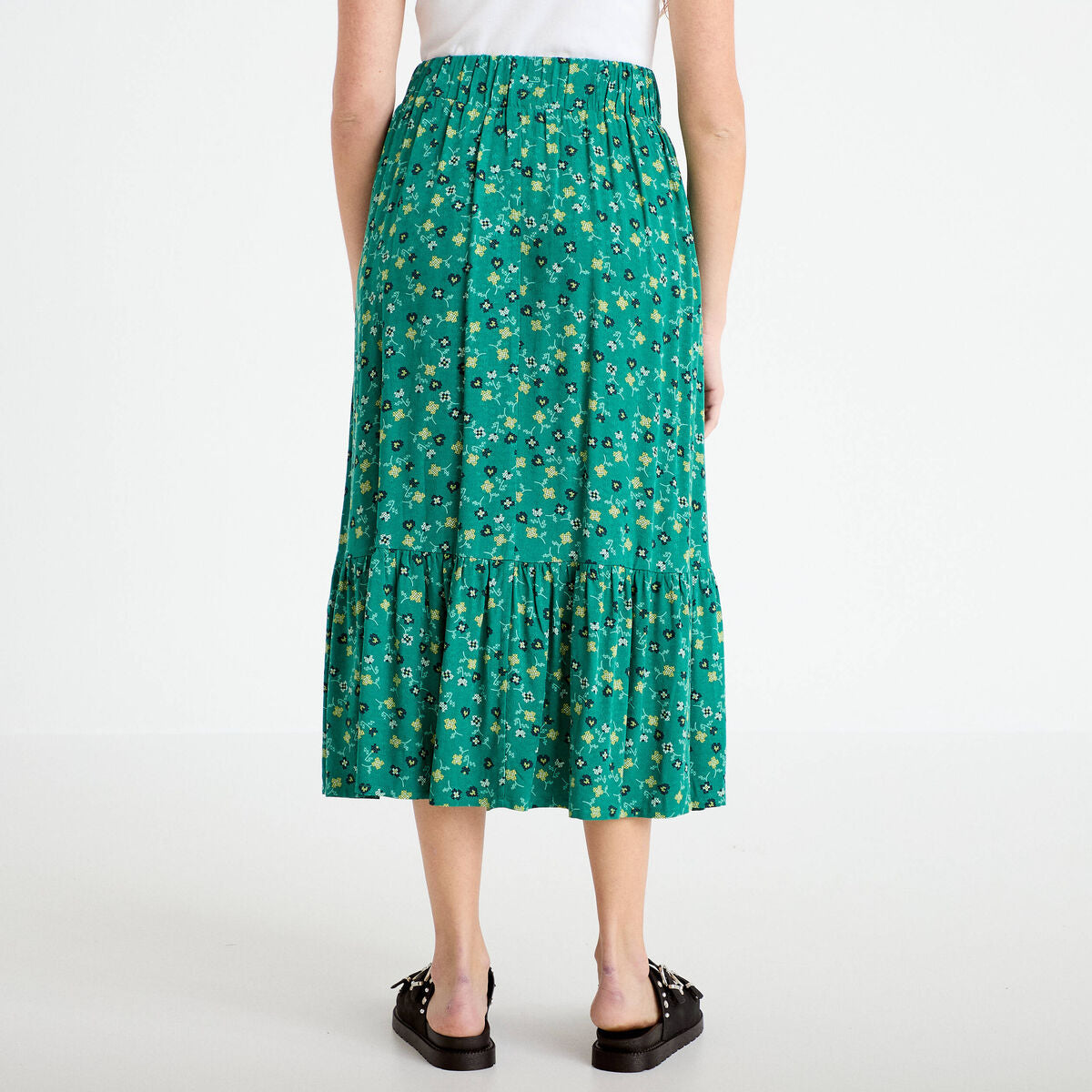 Jupe longue évasée vert femme