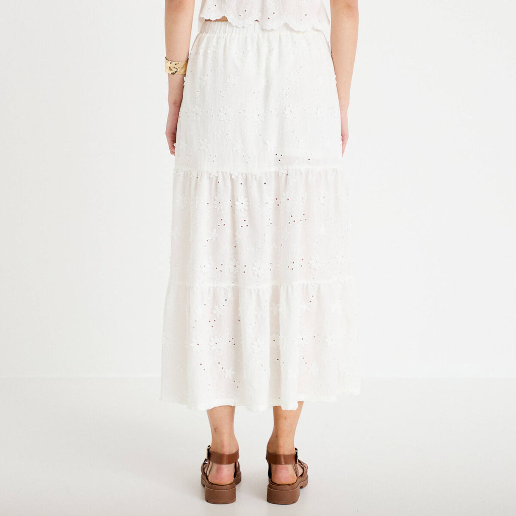 Jupon long évasé avec broderie blanc femme