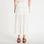 Jupon long évasé avec broderie blanc femme
