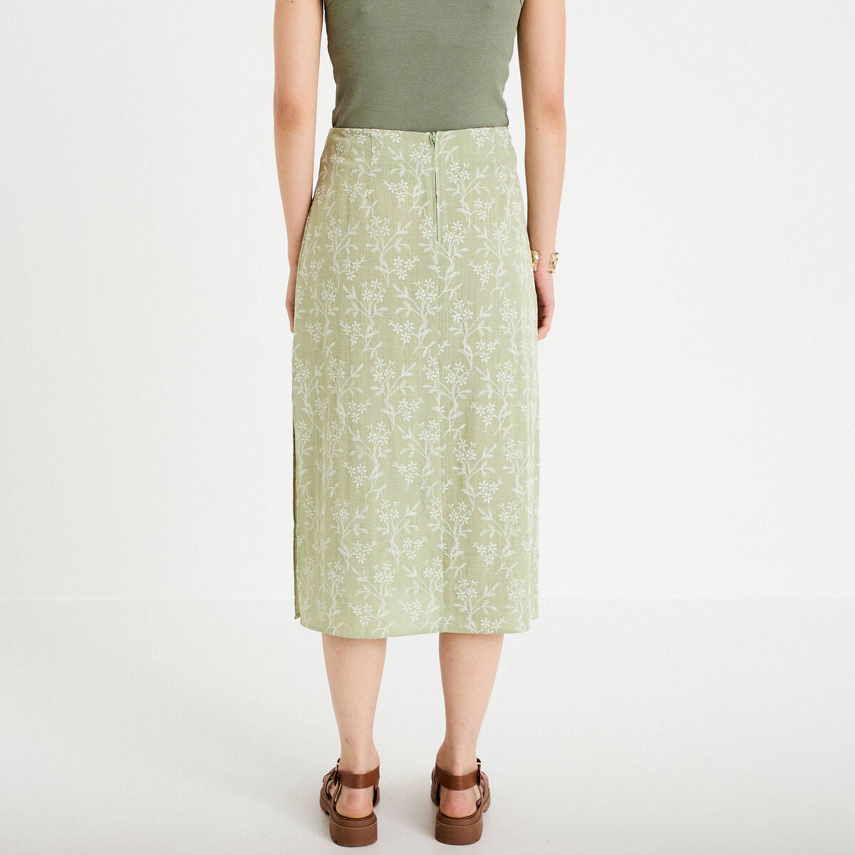 Jupe évasée longueur 3/4 vert femme