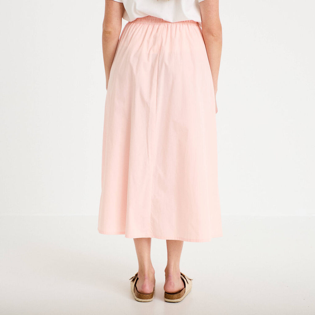 Jupe longue évasée taille haute rose femme