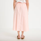 Jupe longue évasée taille haute rose femme