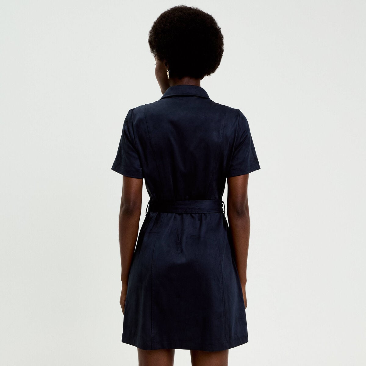 Robe boutonnée aspect daim bleu marine femme