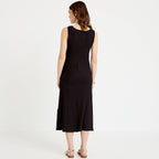 Robe midi droite sans manches en maille noir femme