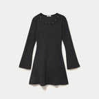 Robe ajustée courte manches longues gris femme