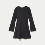 Robe ajustée courte manches longues gris femme