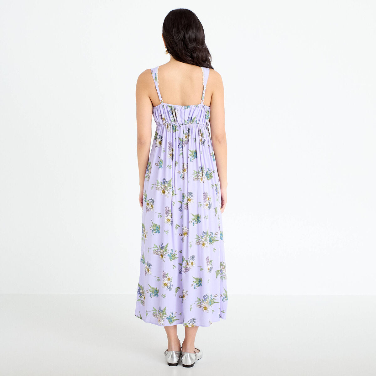 Robe longue évasée col coeur Bridgerton violet clair femme
