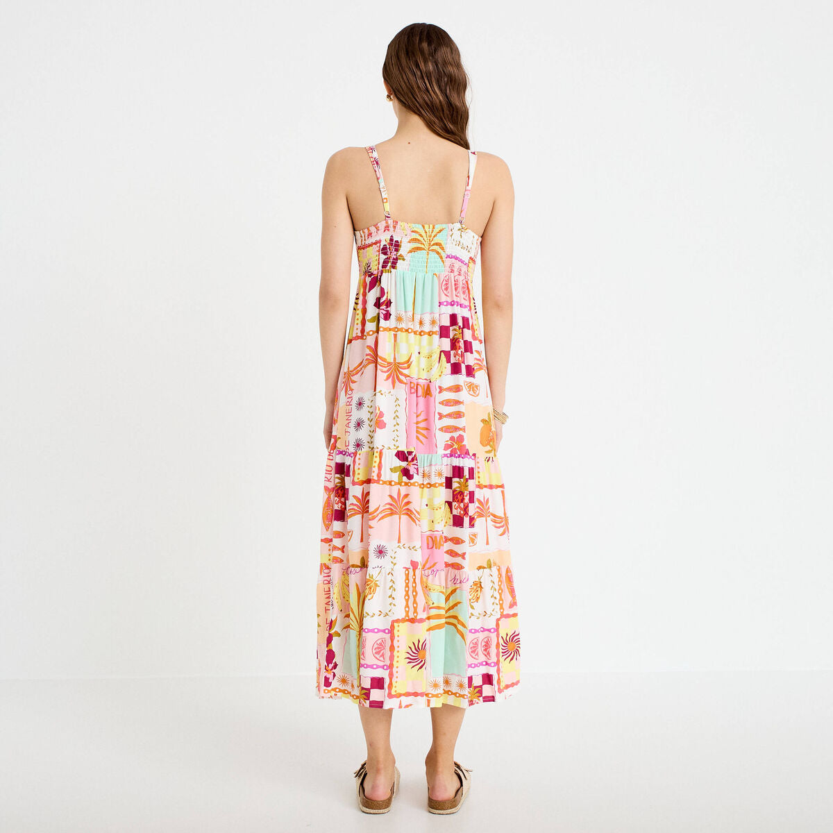 Robe longue évasée col coeur bretelles blanc femme