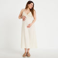 Robe bi-matière col v bretelles fines ecru femme
