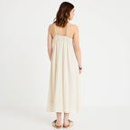 Robe bi-matière col v bretelles fines ecru femme