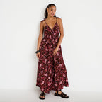 Robe longue évasée effet satinée noir femme