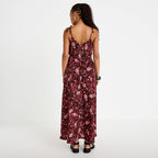 Robe longue évasée effet satinée noir femme