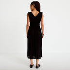 Robe midi évasée décolleté sans manches noir femme