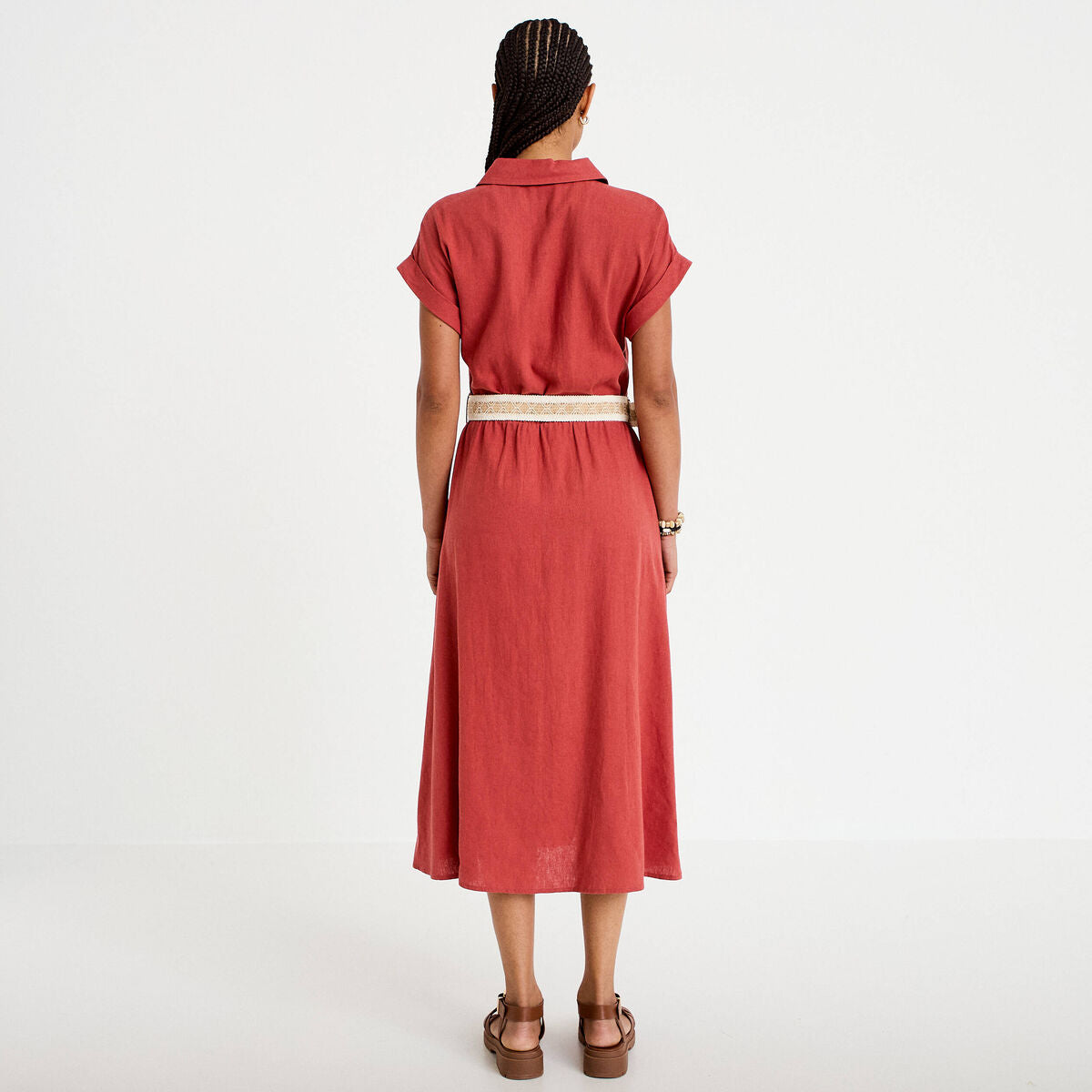 Robe évasée avec ceinture amovible vieux rose femme
