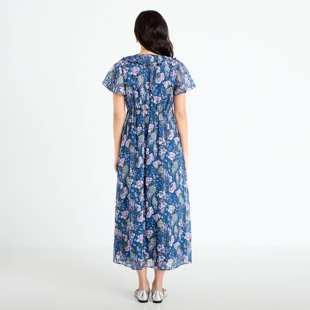 Robe longue évasée Bridgerton bleu marine femme