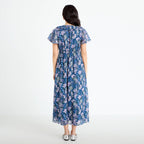 Robe longue évasée Bridgerton bleu marine femme