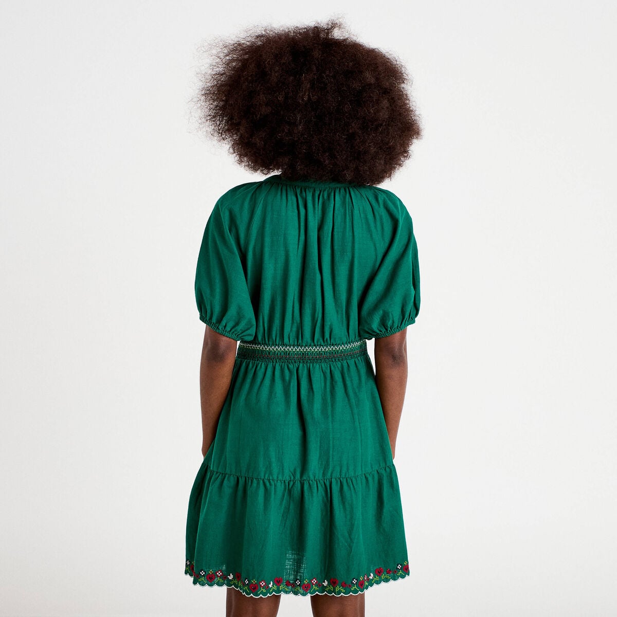 Robe courte évasée col américain vert foncé femme