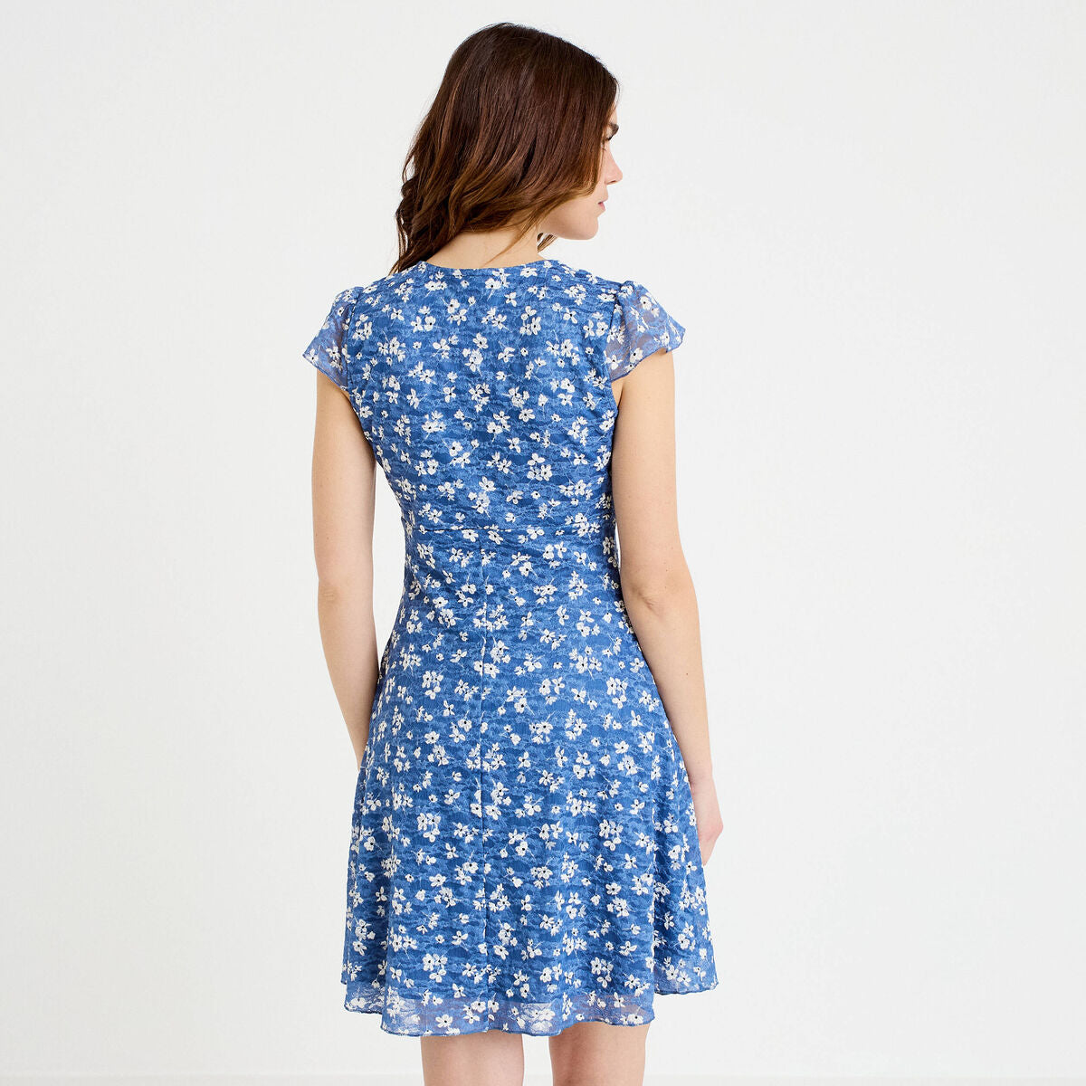 Robe ajustée courte décolleté dentelle bleu femme